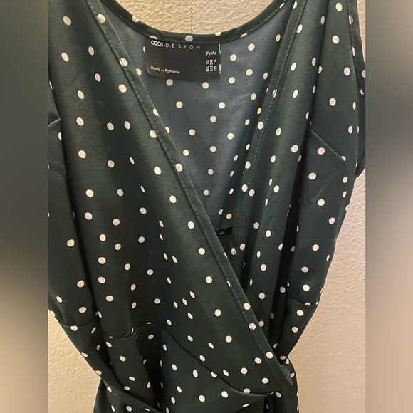 ASOS Polka Dot Cami Wrap Dress | Dark Green | Petite - Picture 4 of 6